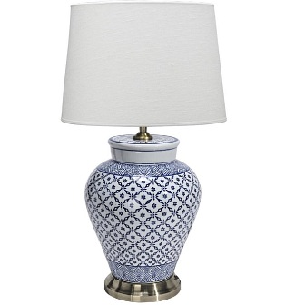 zdjęcie Ceramiczna lampa stołowa Feng 58cm niebieska krata